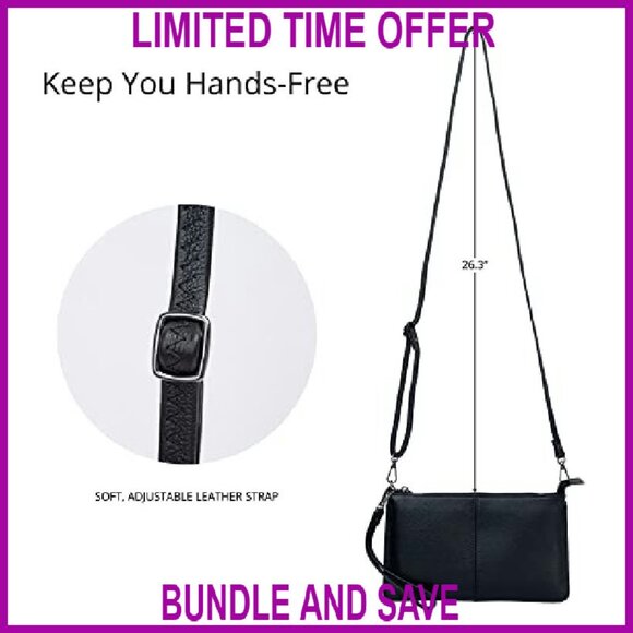 Genuine Leather Wristlet Clutch Crossbody Bag with Adjustable Strap